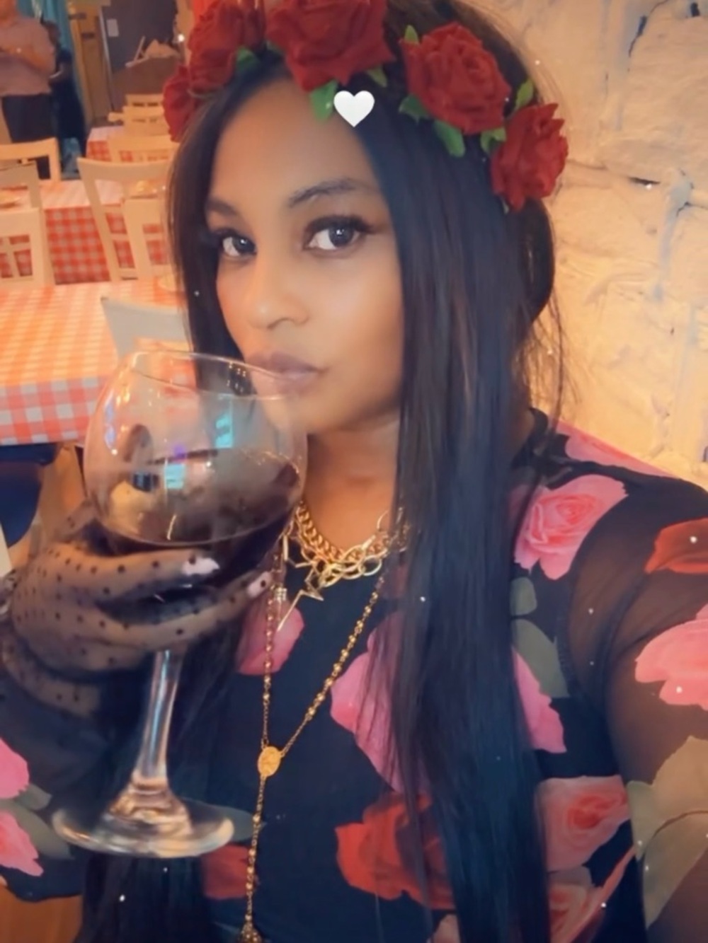 Madden Girl Black Mesh Top with Pink and Red Rose Print